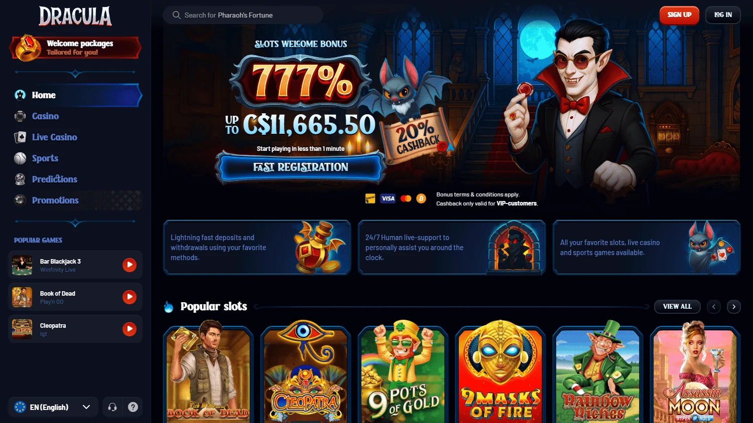 Dracula Casino homepage
